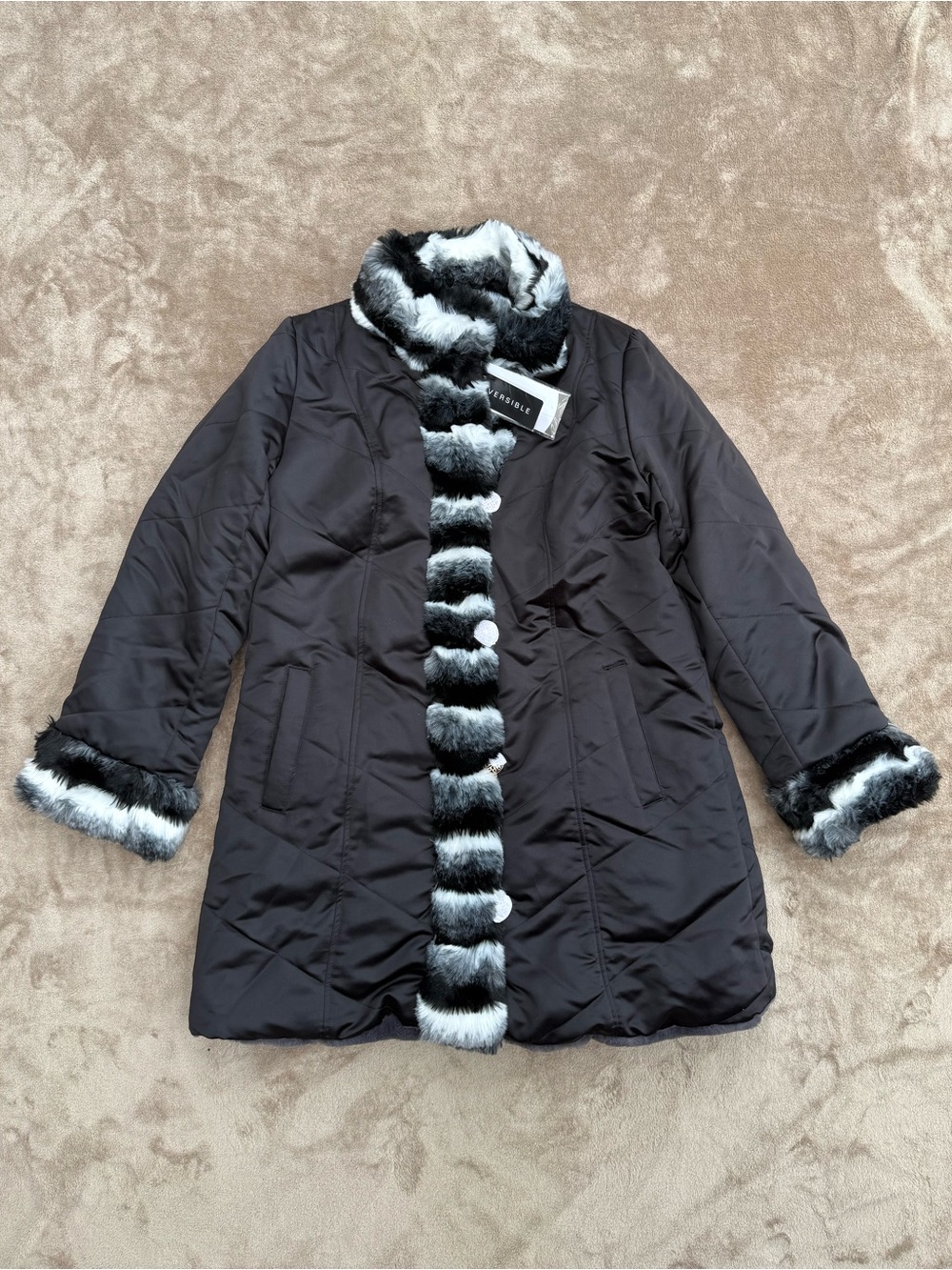 Dennis by Dennis Basso chinchilla faux fur button up reversable coat